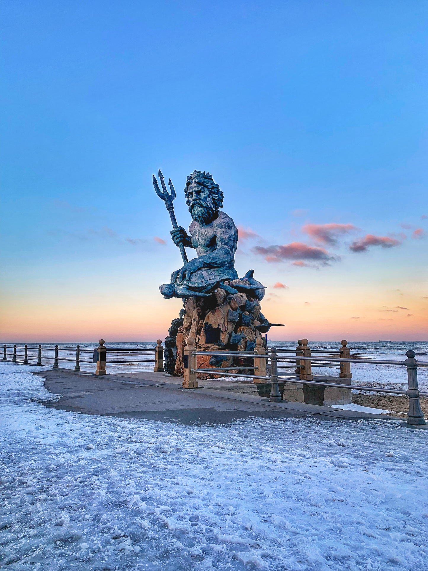 Statue of King Neptune in the Snow, Virginia Beach, VA Photo Print