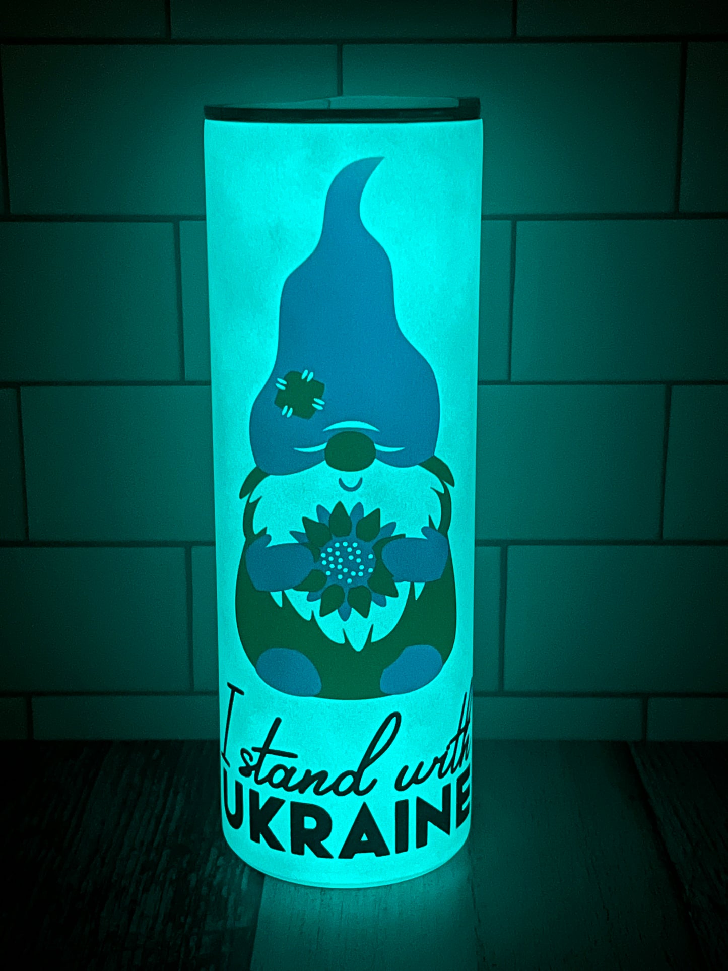 I Support Ukraine Gnome Glow in the Dark 20oz Stainless Steel Tumbler