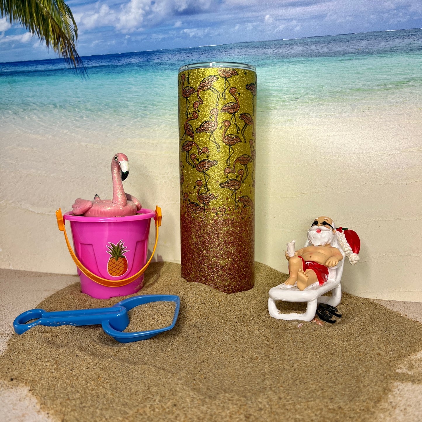 Pink Flamingo Gold Glitter 20oz Stainless Steel Tumbler