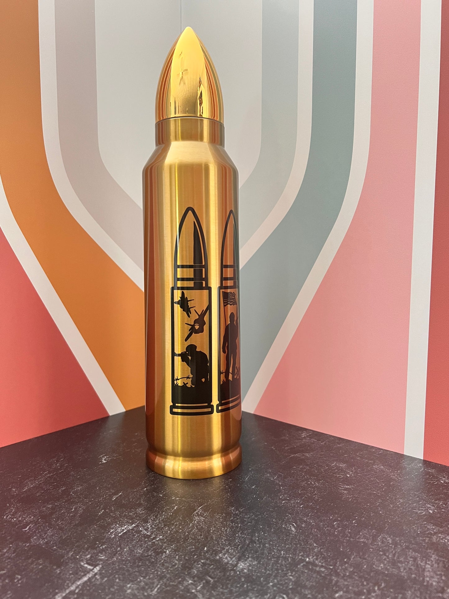 3 Soldiers with Flag 32oz Stainless Steel Bullet Tumbler