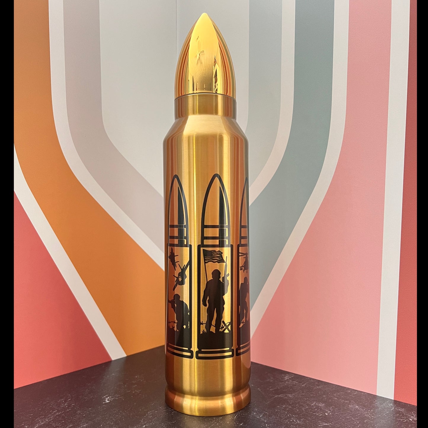 3 Soldiers with Flag 32oz Stainless Steel Bullet Tumbler