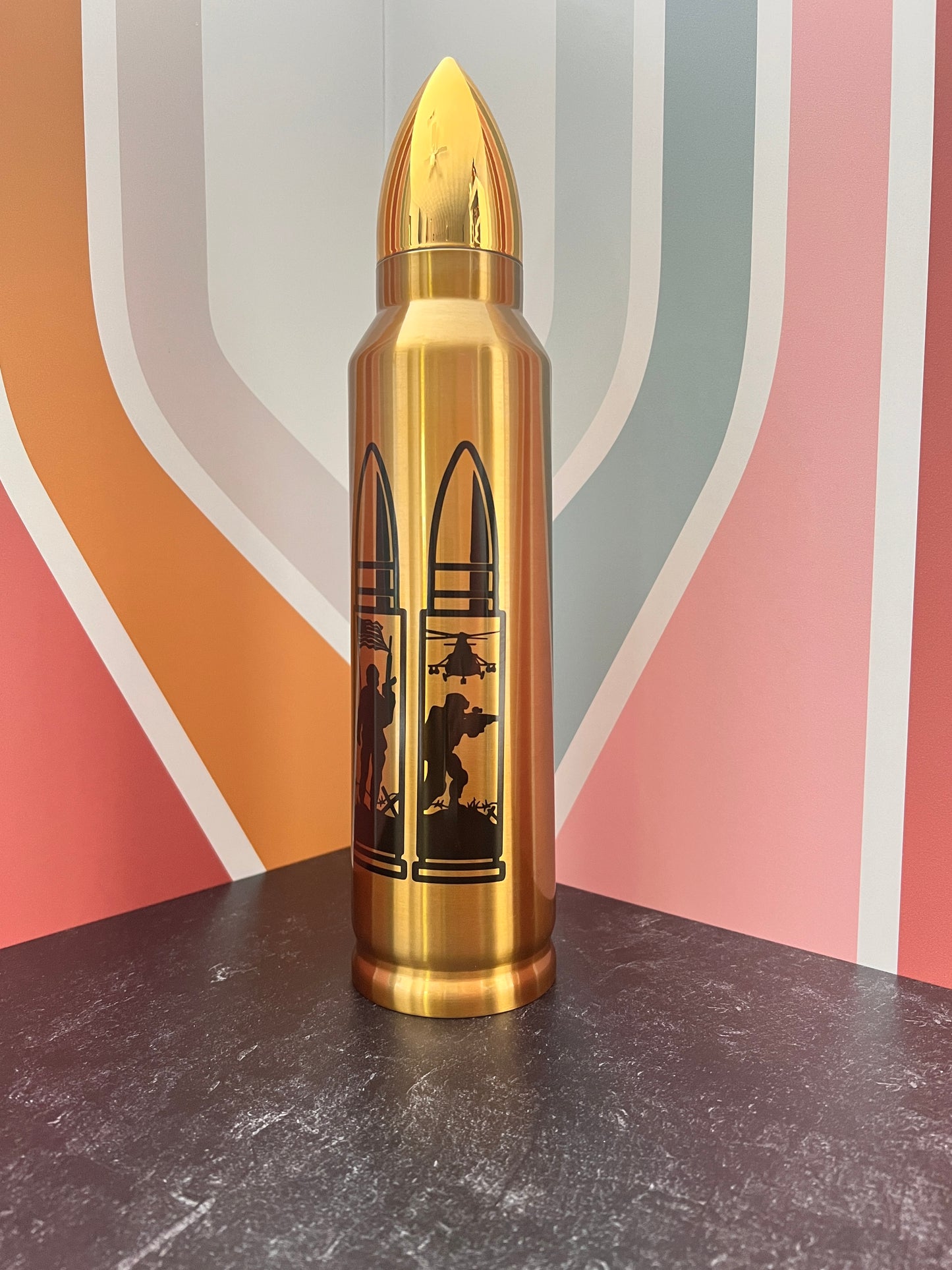 3 Soldiers with Flag 32oz Stainless Steel Bullet Tumbler