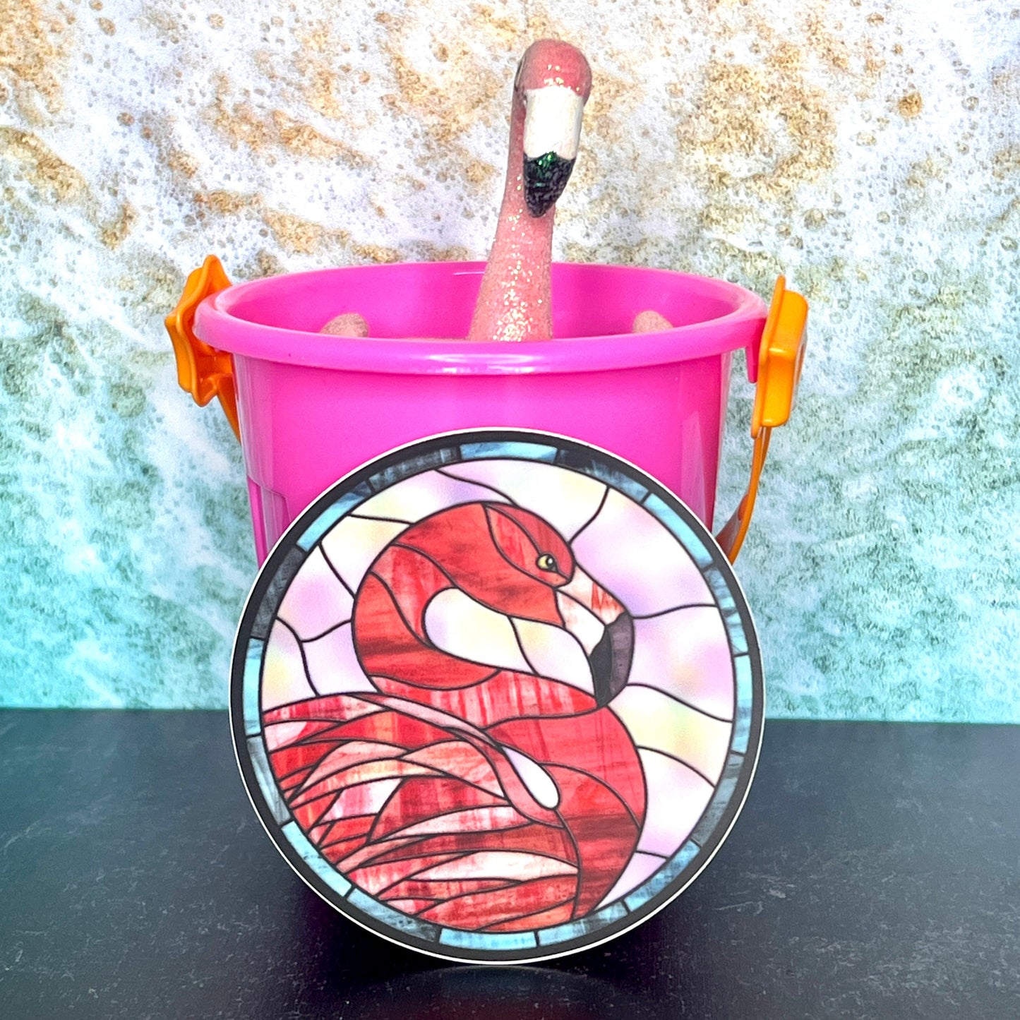 Flamingo Stained Glass Design Waterproof Sticker Decal
