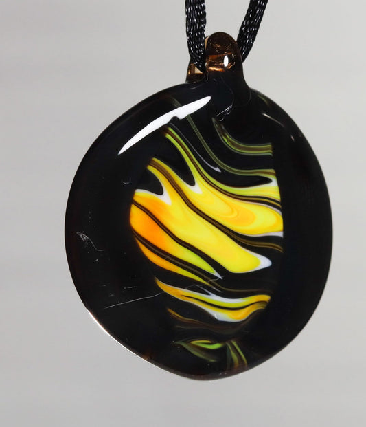 Glass Necklace #02 Black with Yellow White GN02-BK-Y-W