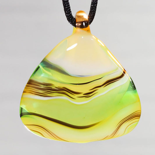 Glass Necklace #15 Green Cream Black GN15-G-L-W-BK