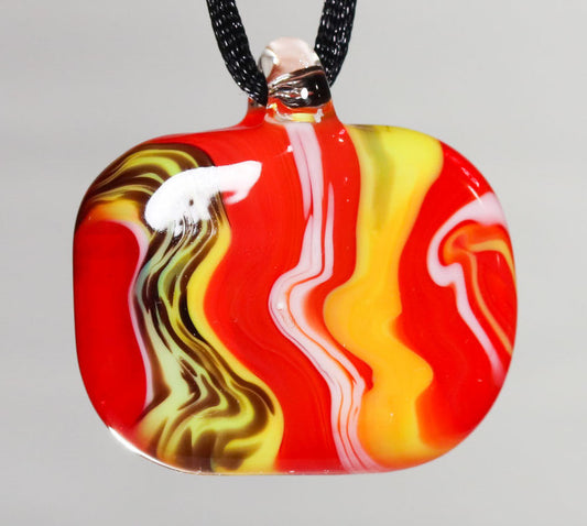 Glass Necklace #21 Orange Yellow White Black GN21-R-O-Y-W-BK