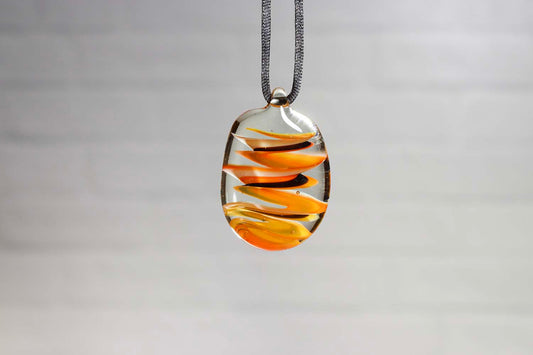 Glass Necklace #24 Orange Stripes GN24-CL-O-BK