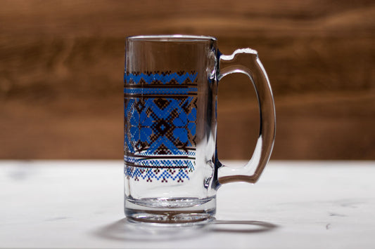 Tall Ukrainian Glass Mug - Handmade with Traditional Designs