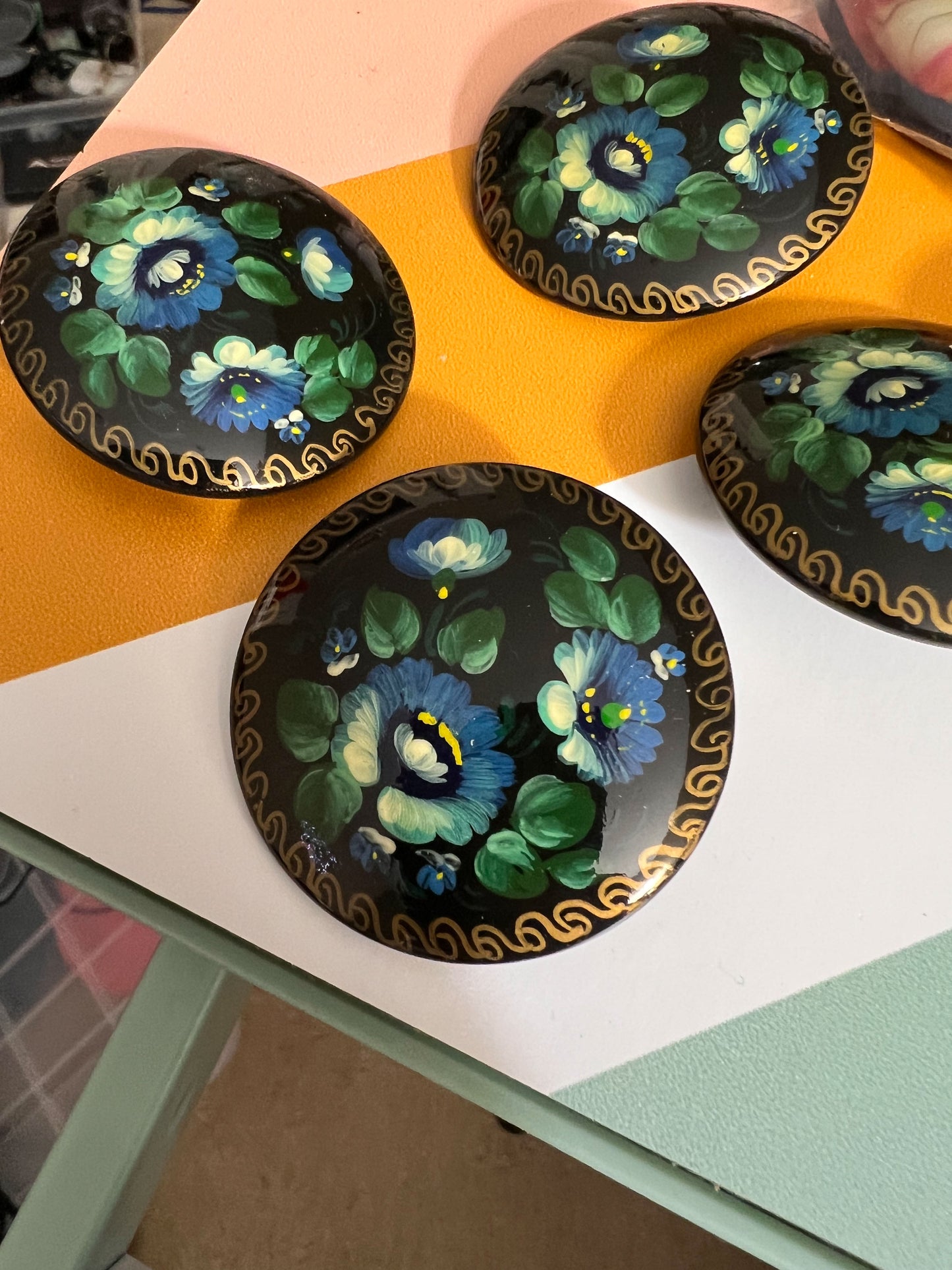 Brooch #01 Blue Flowers with Greenery Handcrafted in Ukraine