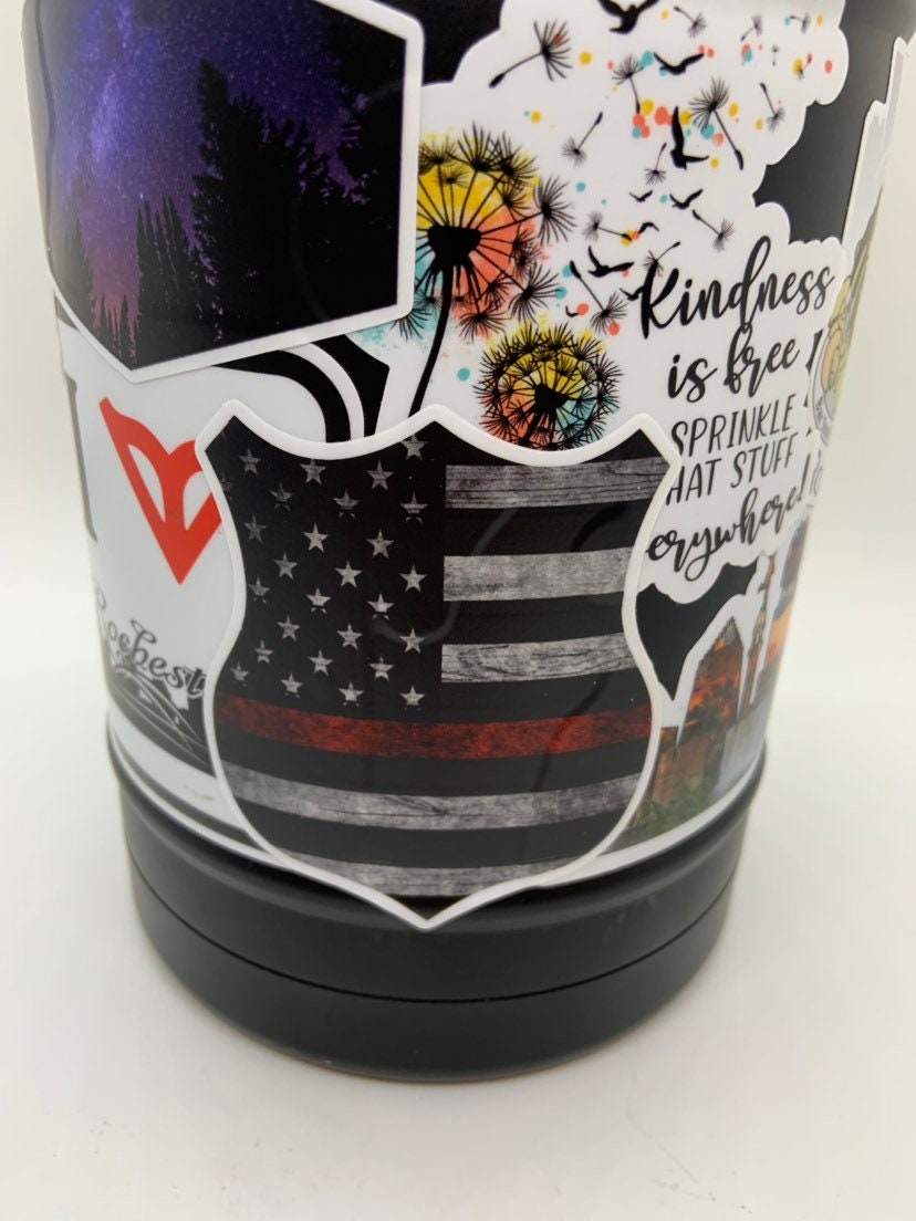 Red Line American Flag Badge - Waterproof Sticker Decal