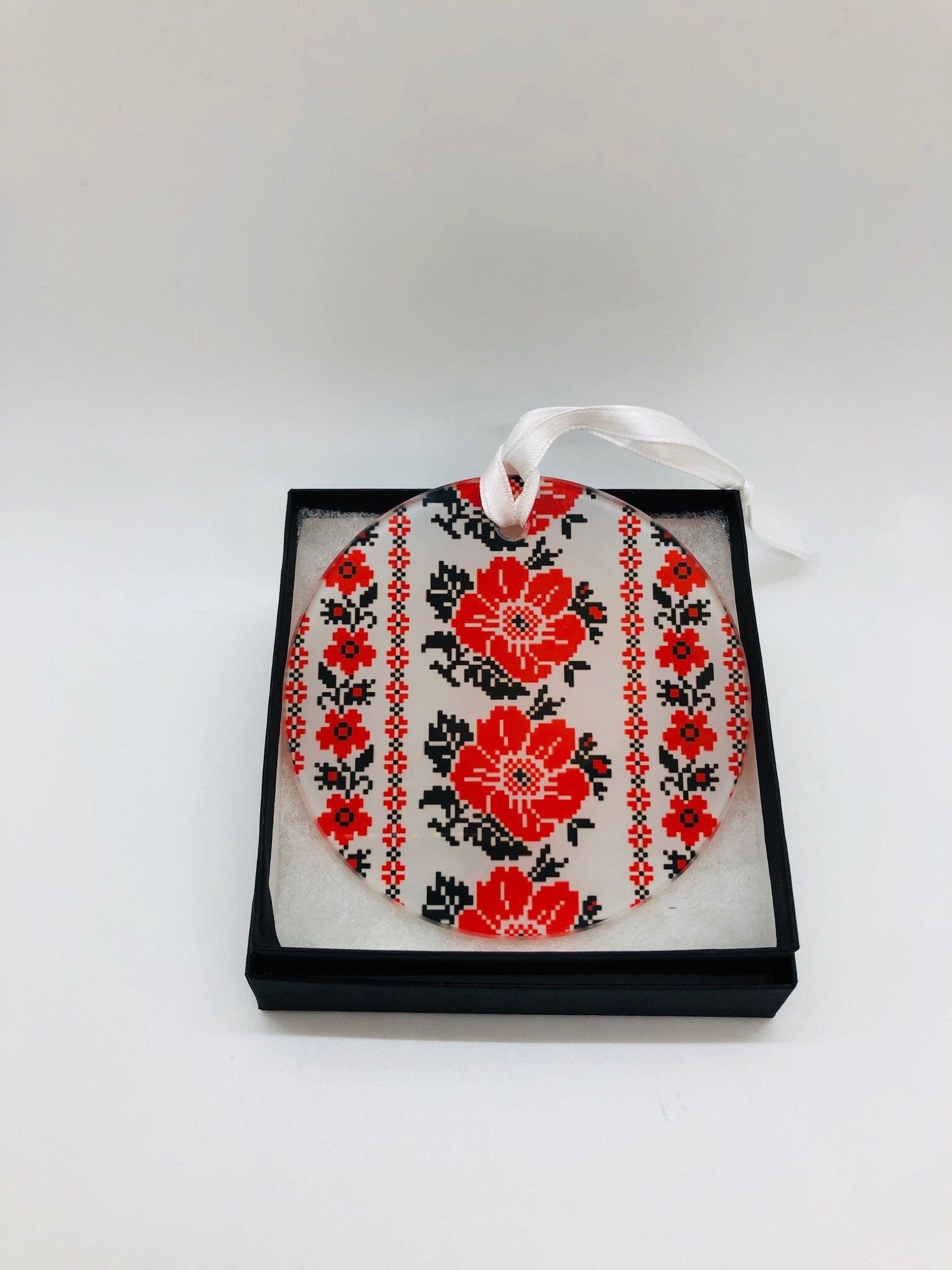 Ukrainian Embroidery Glass Ornament / Suncatcher