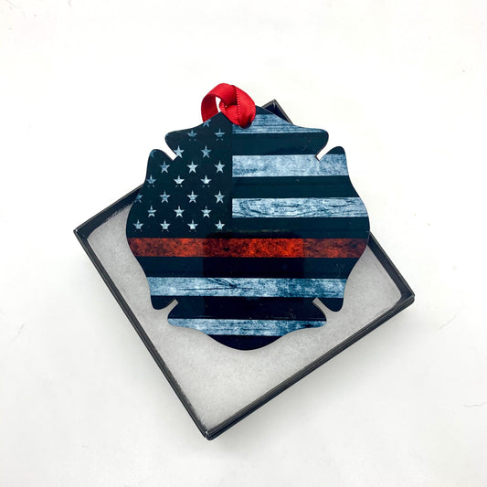 Maltese Cross Red Line Fire Department Ornament