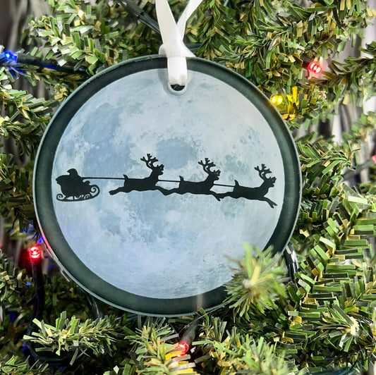 Santa's Sleigh and Moon Glass Ornament / Suncatcher