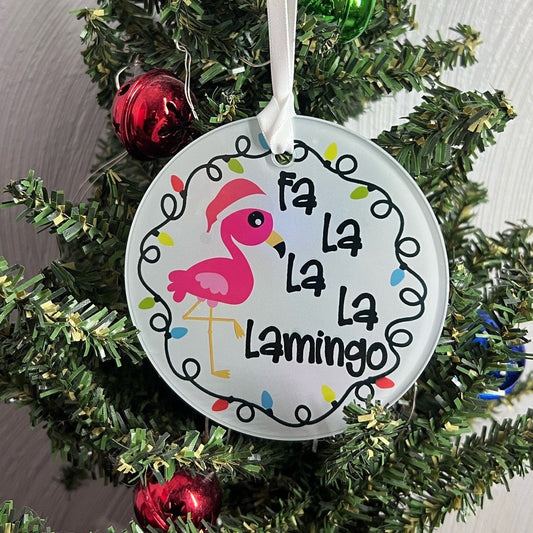 Fa la la la Flamingo Glass Ornament / Suncatcher