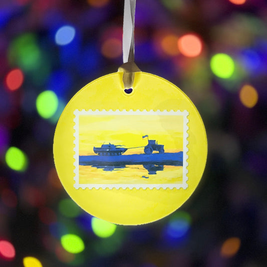 Good Evening We Are From Ukraine postage stamp Glass Ornament / Suncatcher
