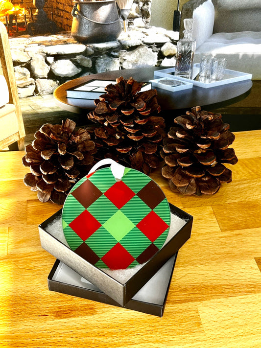 Plaid Christmas Glass Ornament / Suncatcher