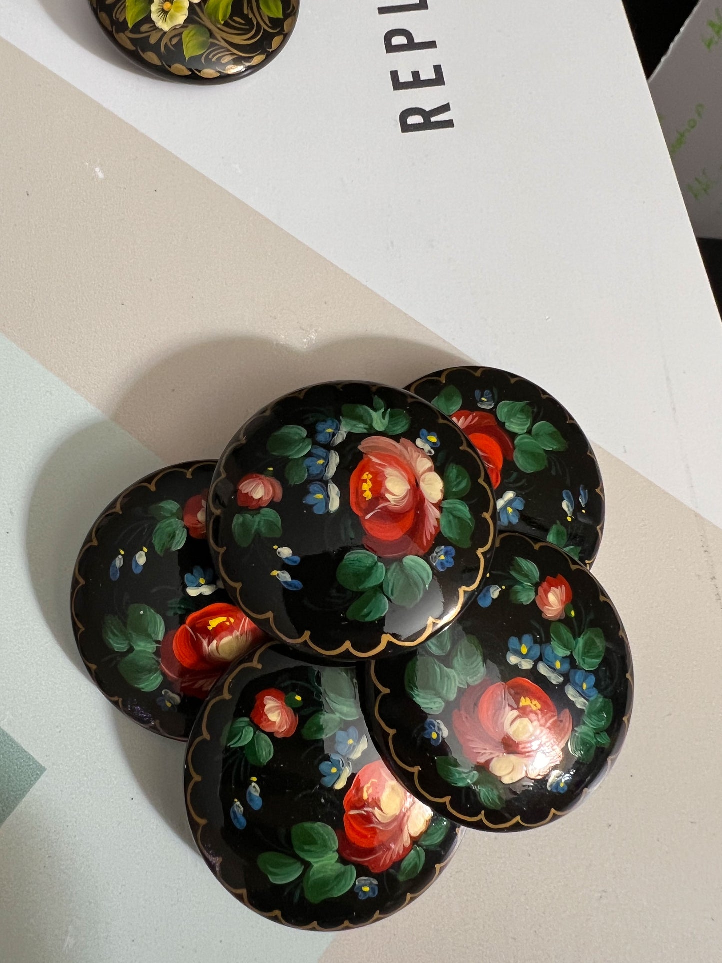 Brooch #06 Red Flower Surrounded by Greenery Flower Handcrafted in Ukraine