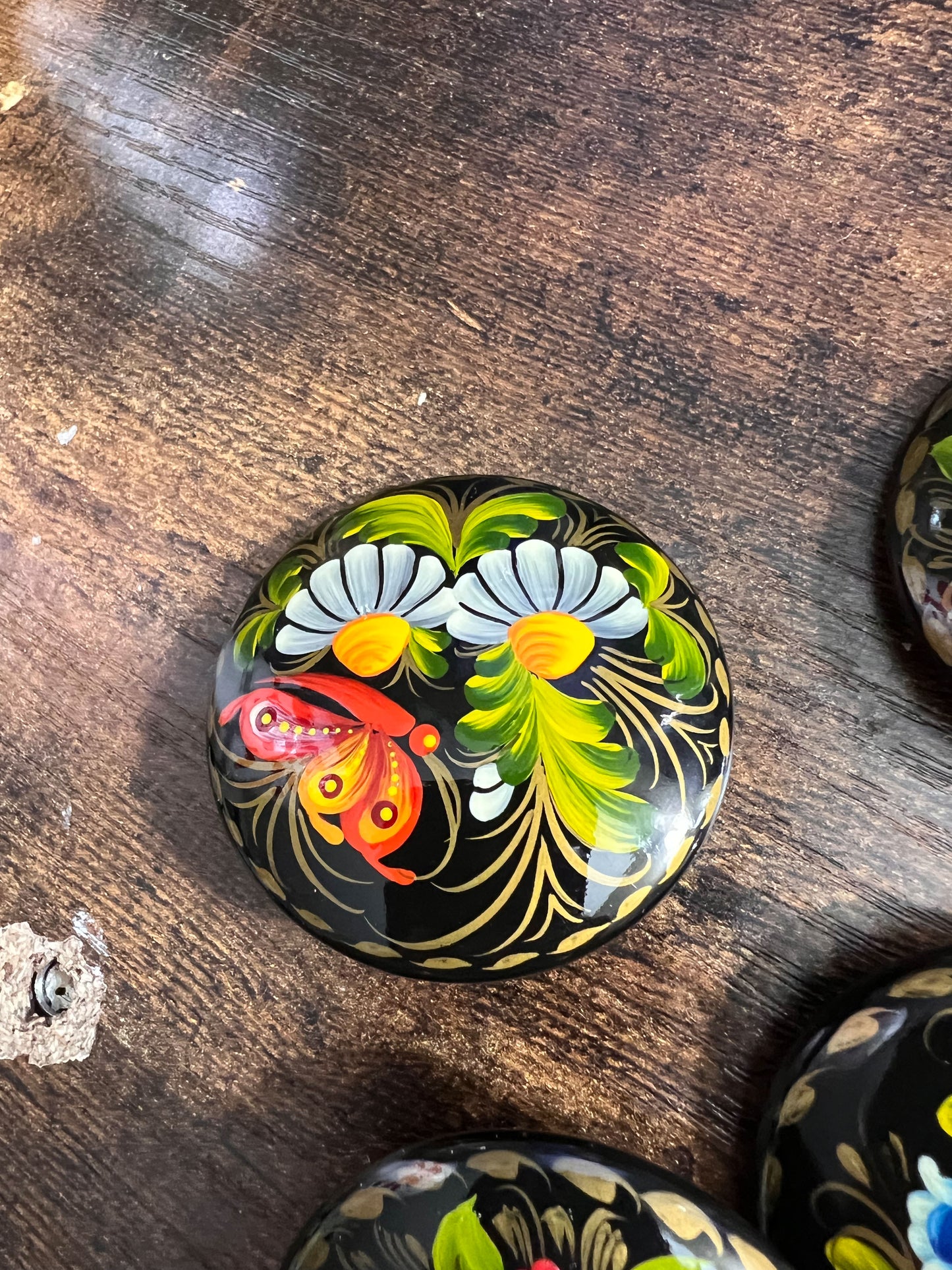 Brooch #09 White Flowers with Orange Butterfly Handcrafted in Ukraine