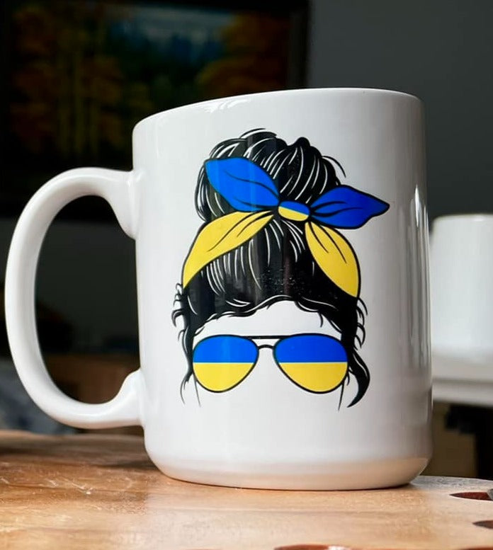 Ukrainian Girl with Sunglasses 15 oz ceramic mug