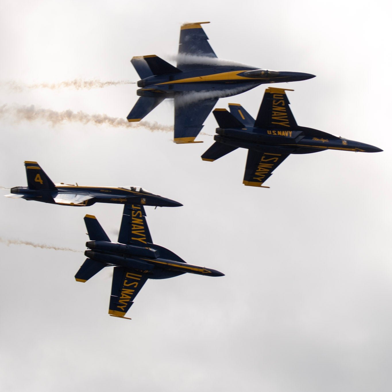 Blue Angels Formation of 4  over NAS Oceana, Virginia Beach, Photo Print