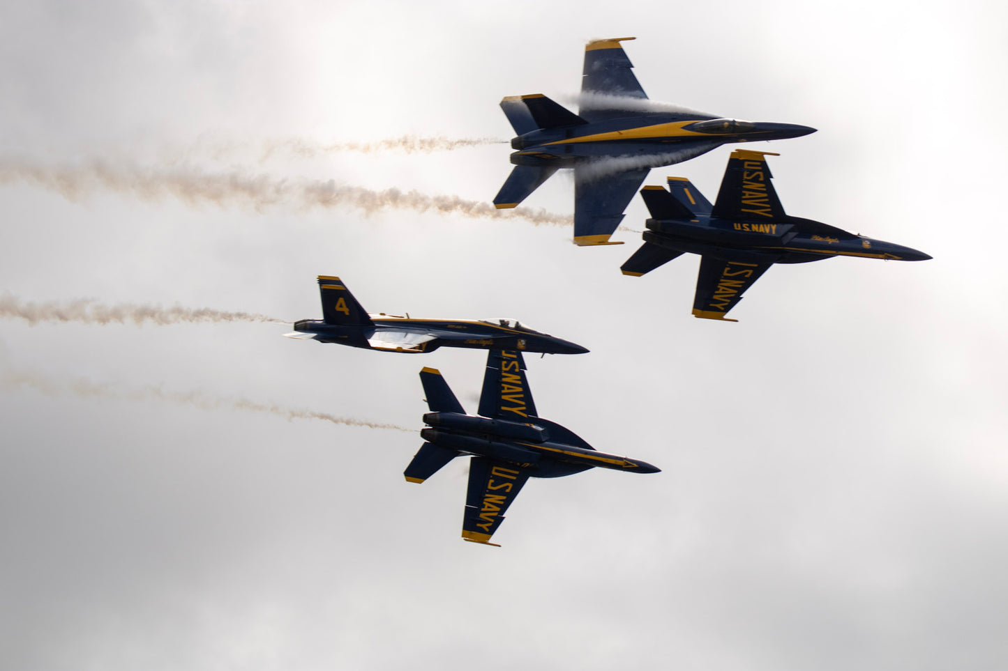 Blue Angels Formation of 4  over NAS Oceana, Virginia Beach, Photo Print