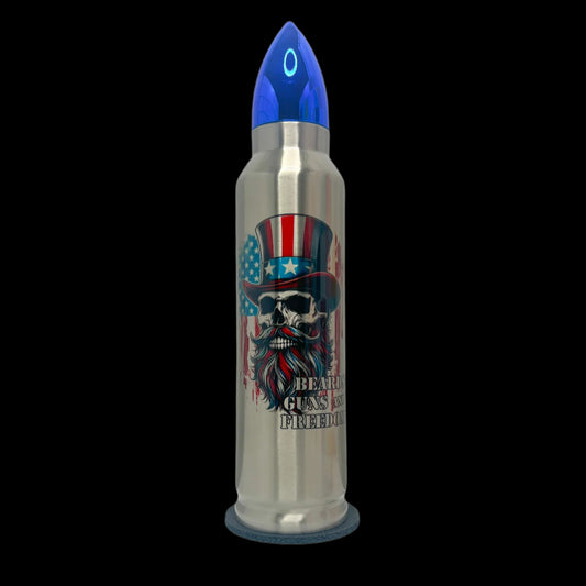 Beards, Guns and Freedom 32oz Bullet Tumbler-Silver/Blue