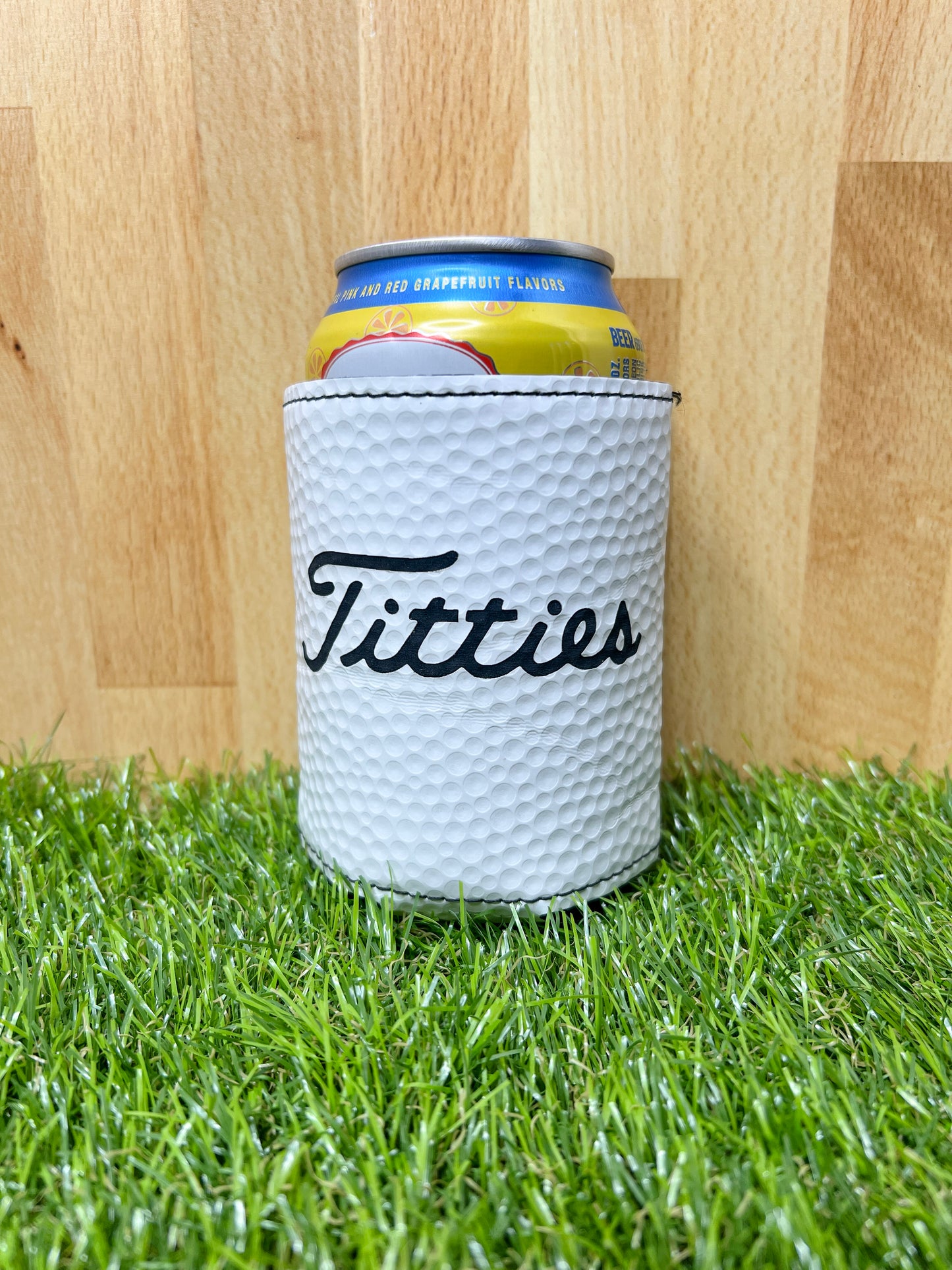 "Titties" Leather Can Koozie – Golf Ball Texture