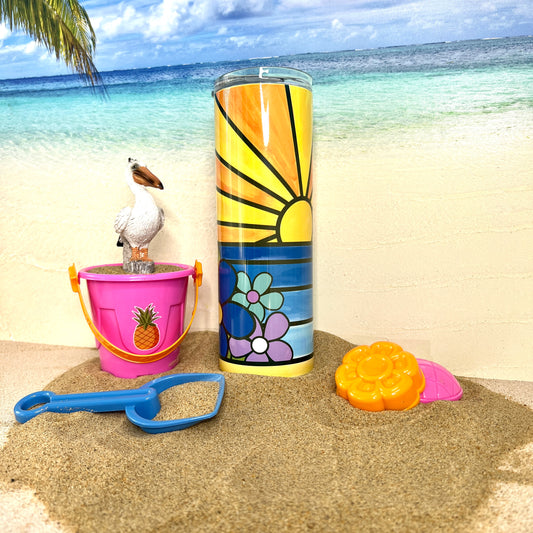 Beach  Sunset with Flowers 20oz Stainless Steel Tumbler