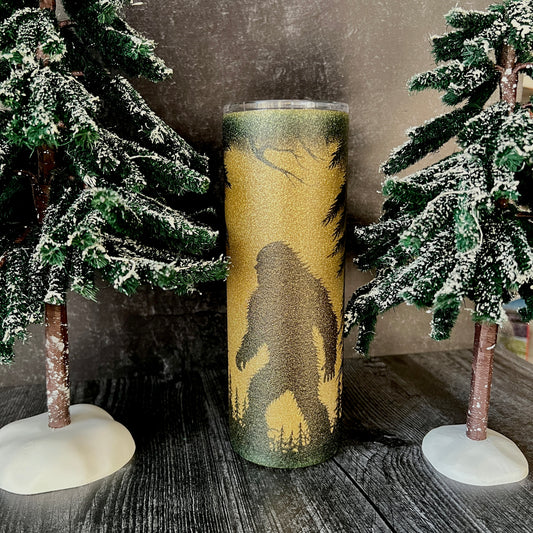 Big Foot In the Trees Gold Glitter 20oz Stainless Steel Tumbler