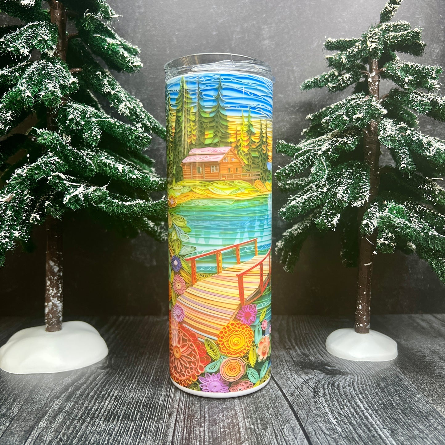 Lake Sunset with Flowers 20oz Stainless Steel Tumbler