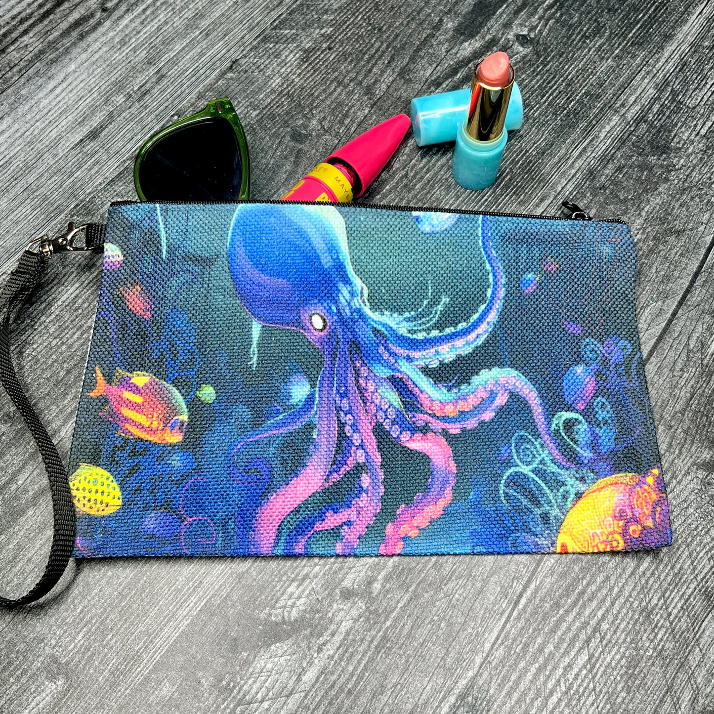 Neon Octopus Makeup Bag