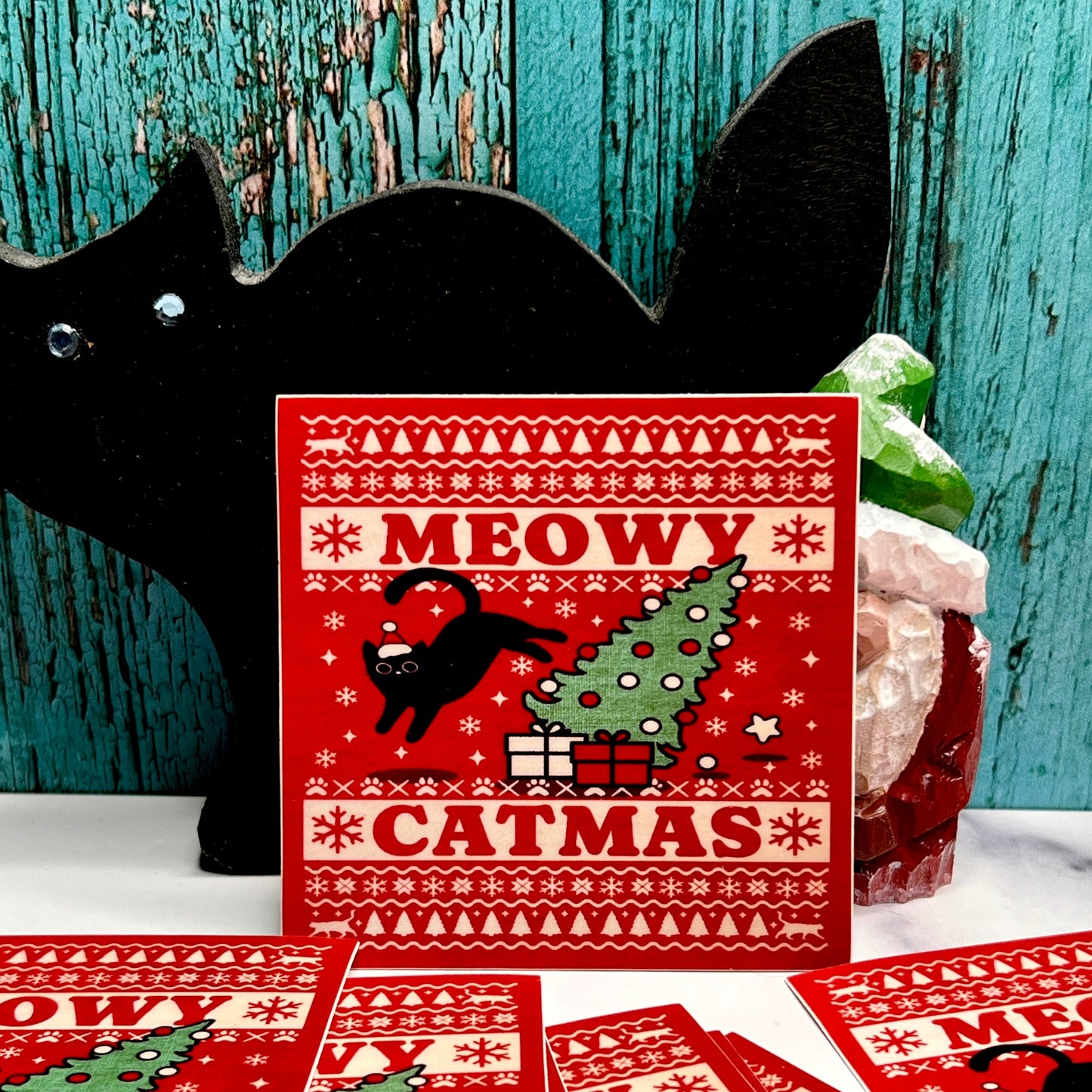 "Meowy Catmas" Waterproof Sticker Decal