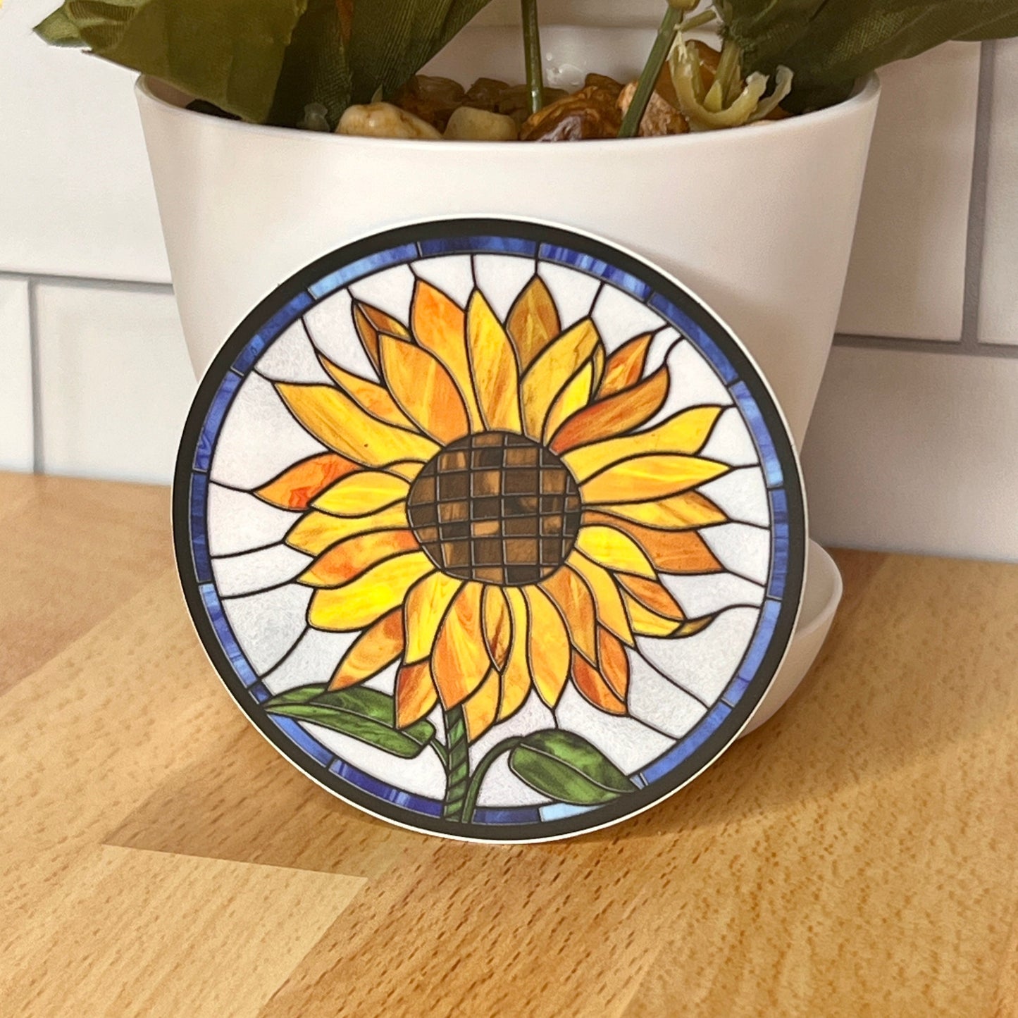 Sunflower Stained Glass Design Waterproof Sticker Decal