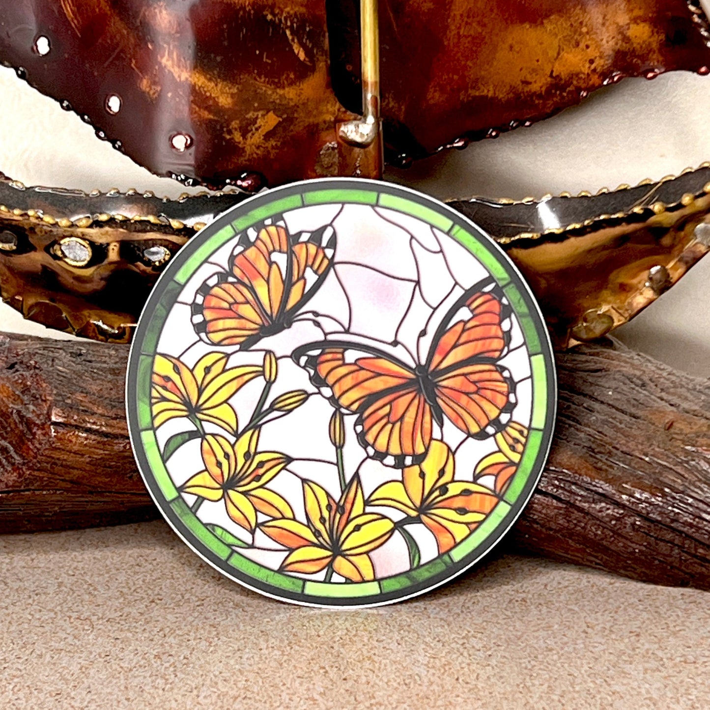 Monarch Butterflies Stained Glass Design Waterproof Sticker Decal