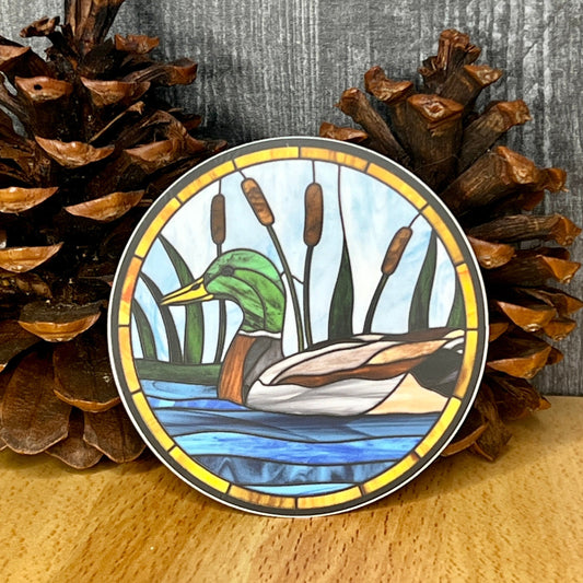 Mallard Duck Stained Glass Design Waterproof Sticker Decal