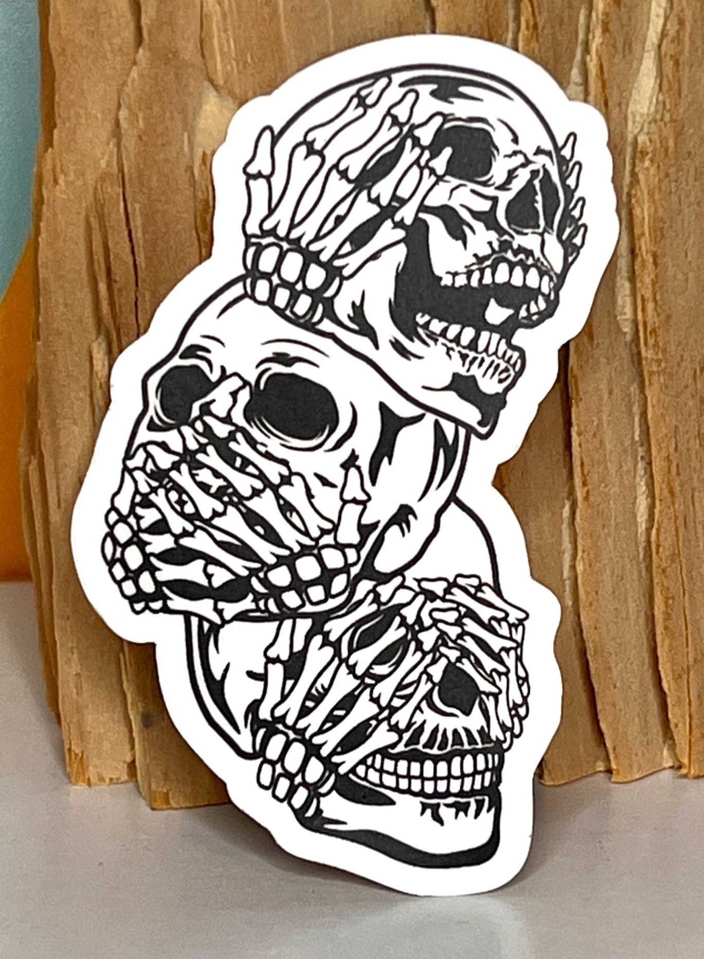 Hear No, See No, Speak No Evil Skeletons Waterproof Sticker Decal