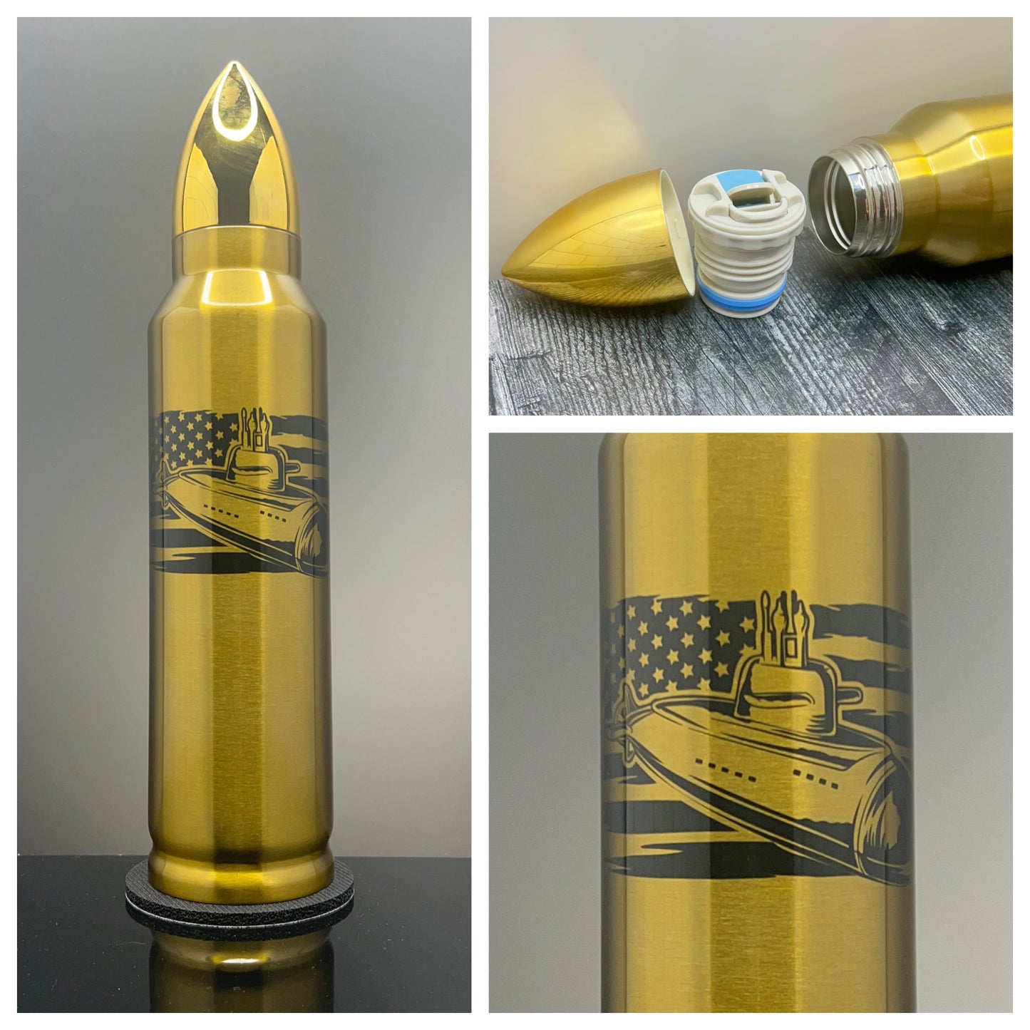 American Flag with Submarine 32oz Stainless Steel Bullet Tumbler