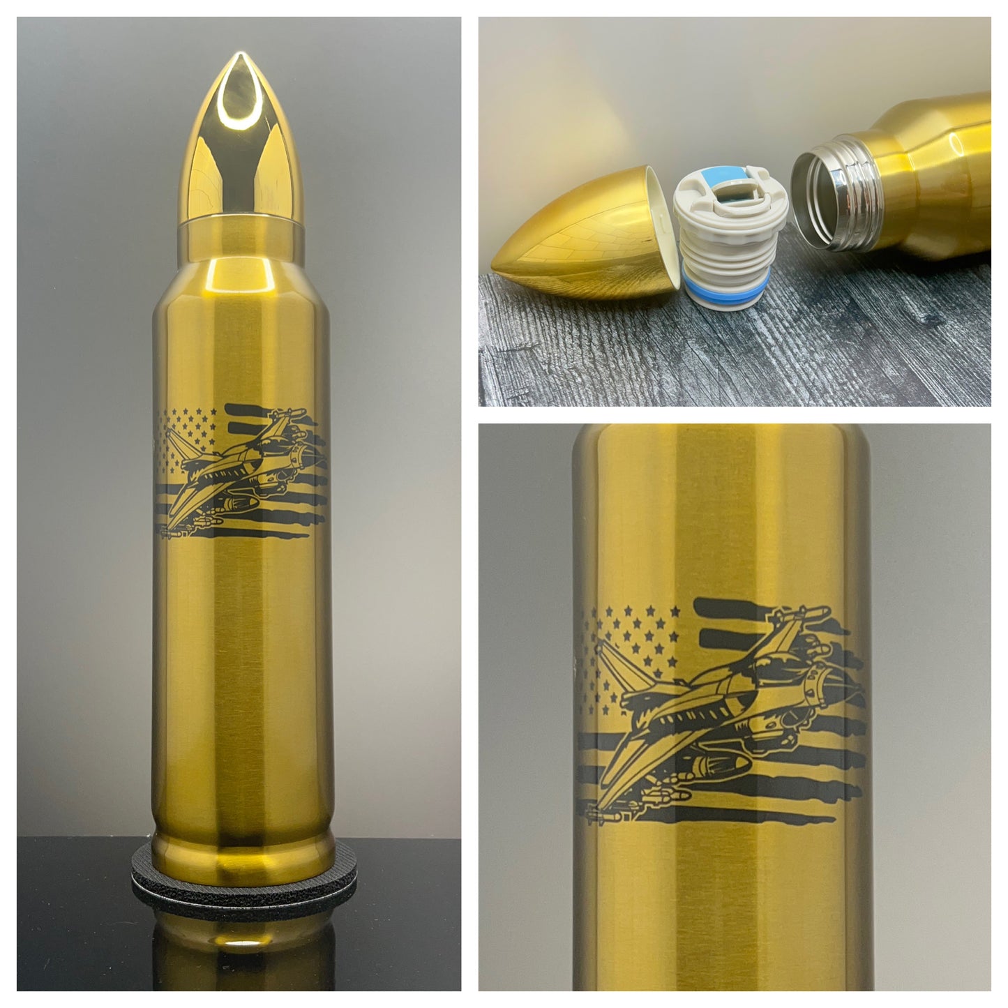 American Flag with Fighter Jet 32oz Stainless Steel Bullet Tumbler