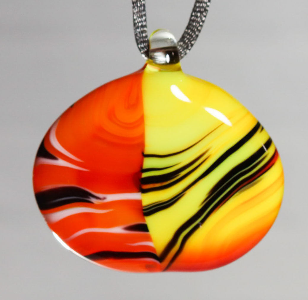 Glass Necklace #16 Orange Yellow Black GN16-O-Y-W-BK