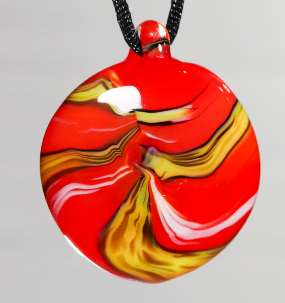 Glass Necklace #22 Red Yellow White Black GN22-R-O-Y-W-BK