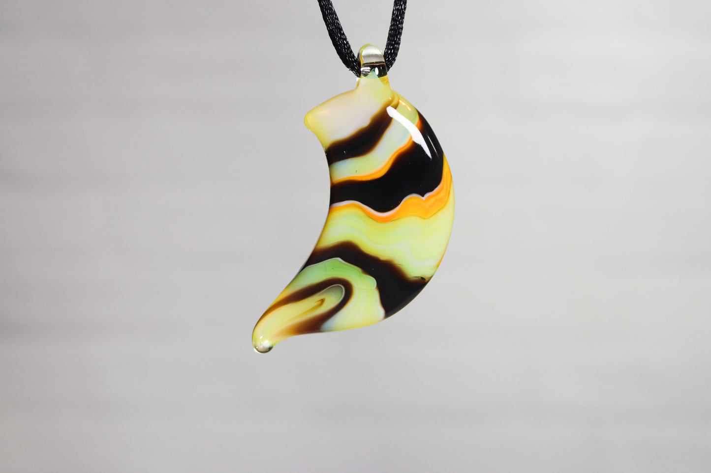 Glass Necklace #11 Moon Black Yellow Orange GN11-MOON-BK-Y-O