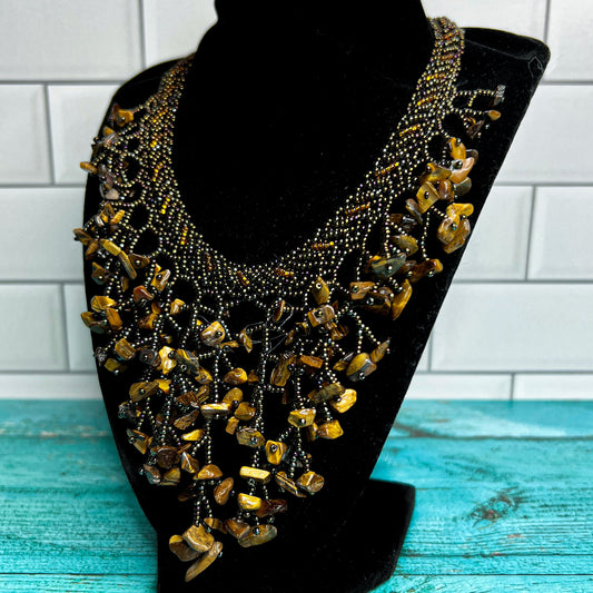 Ukrainian Handmade Beaded Necklace UBN10-LAR-AMBER