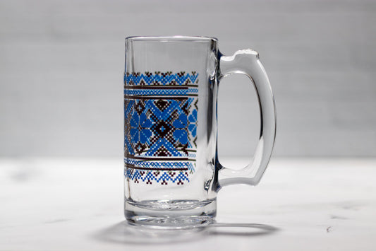 Tall Ukrainian Glass Mug - Handmade with Traditional Designs