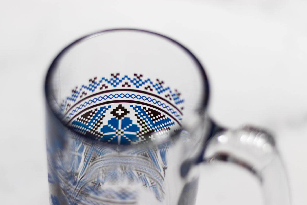 Tall Ukrainian Glass Mug - Handmade with Traditional Designs