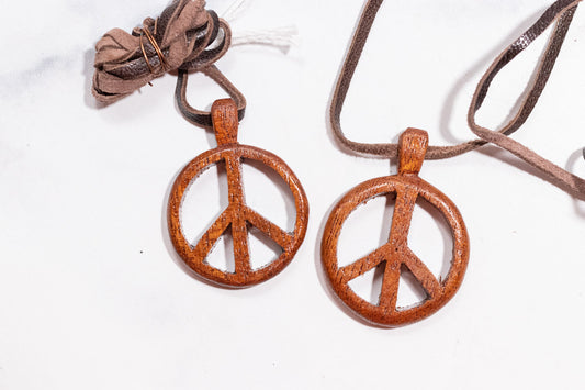 Wood Peace Necklace #01 WN06-BR-PEACE