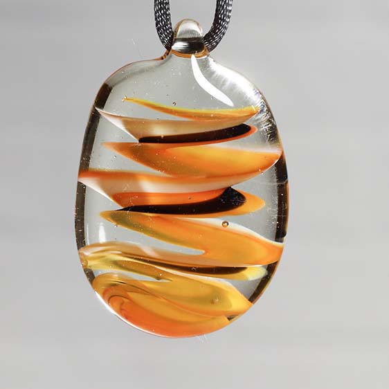 Glass Necklace #24 Orange Stripes GN24-CL-O-BK
