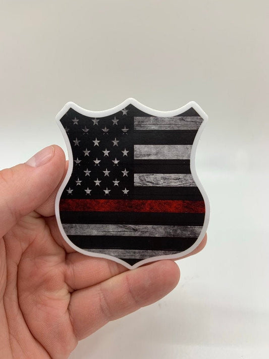 Red Line American Flag Badge - Waterproof Sticker Decal