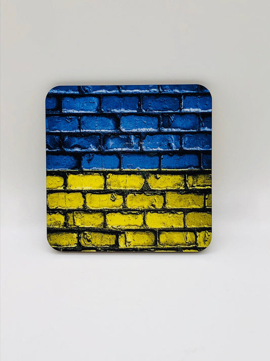 Blue and Yellow Brick Wall Design Set of Four Drink Coaster New York
