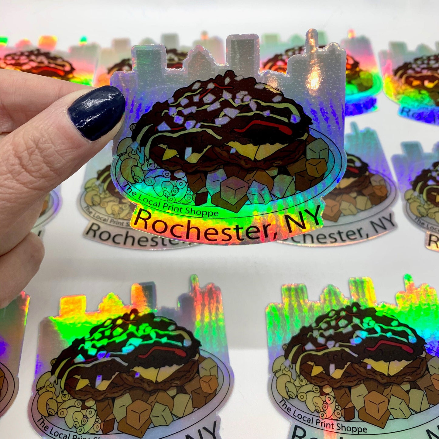 Holographic Rochester New York Garbage Trash Plate Sticker Decal