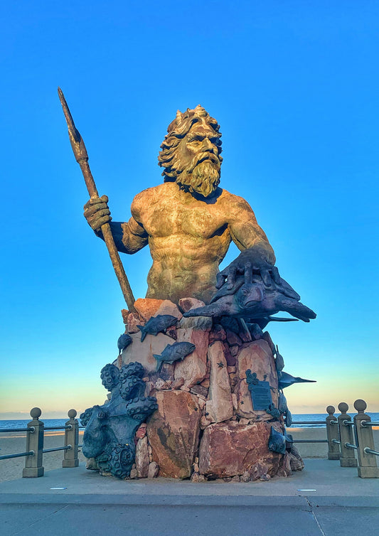 Sunset at the Statue of King Neptune, Virginia Beach, VA Photo Print
